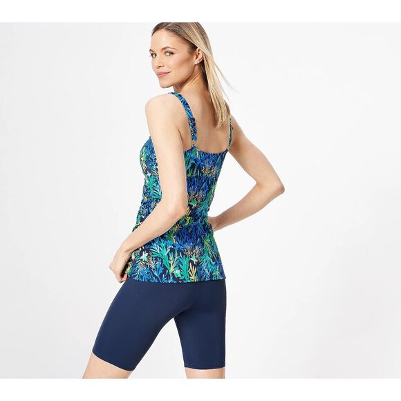 Denim and Co Beach Bike Short Tankini Mastectomy Friendly Sz 14 Blue Coral Swim - Picture 10 of 11